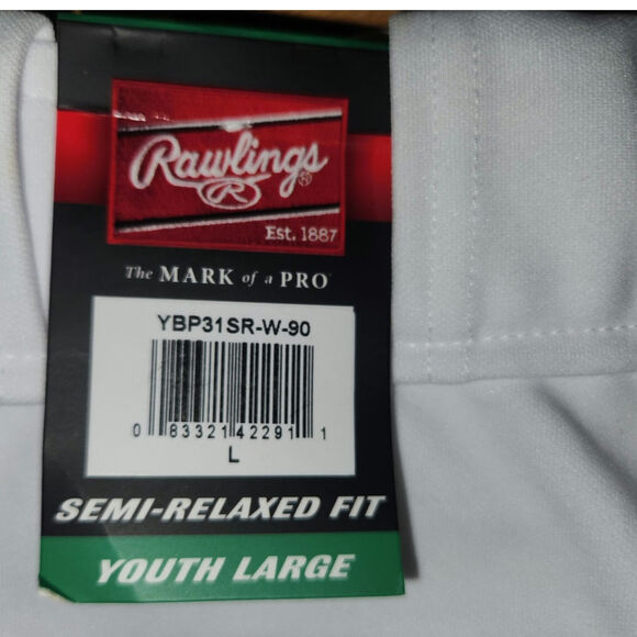 Rawlings Youth White Baseball Pants Semi-Relaxed Fit Full Length Size Large - Picture 6 of 10